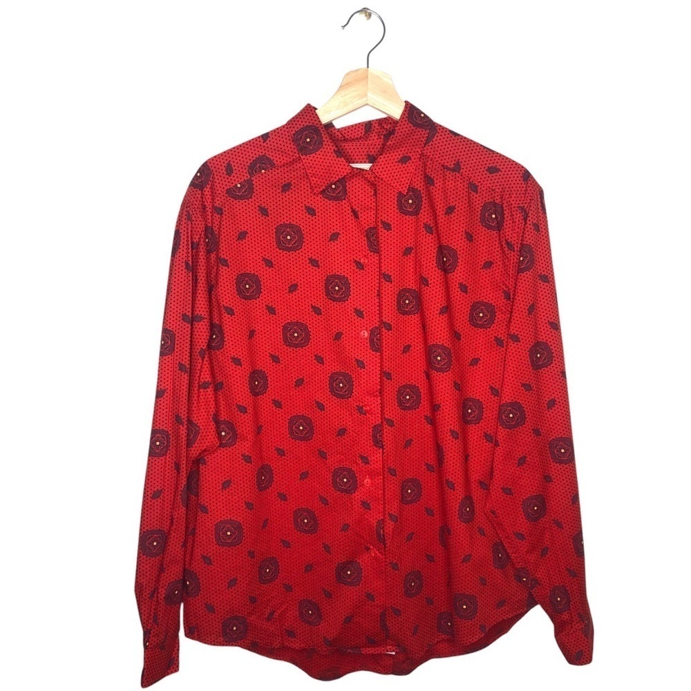 VINTAGE 80s Pendleton Red Western Medallion Paisley Long Sleeve Blouse Shirt L